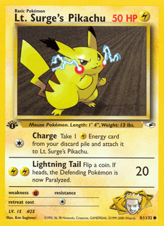 Lt. Surge's Pikachu 1st Edition - Gym Heroes