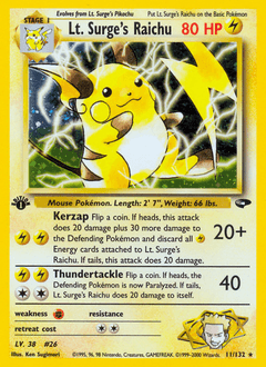 Lt. Surge's Raichu 1st Edition Holo - Gym Challenge